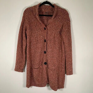 One Girl Who Cardigan Women’s Medium Pink Textured Sweater Button Front